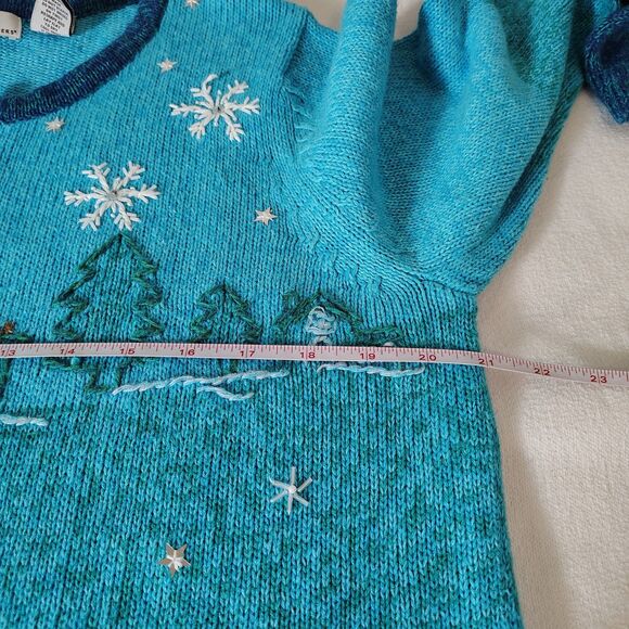 Snowman Christmas Holisay Cardigan Sweater Blue Winter Scene Snowman LARGE - Picture 7 of 9
